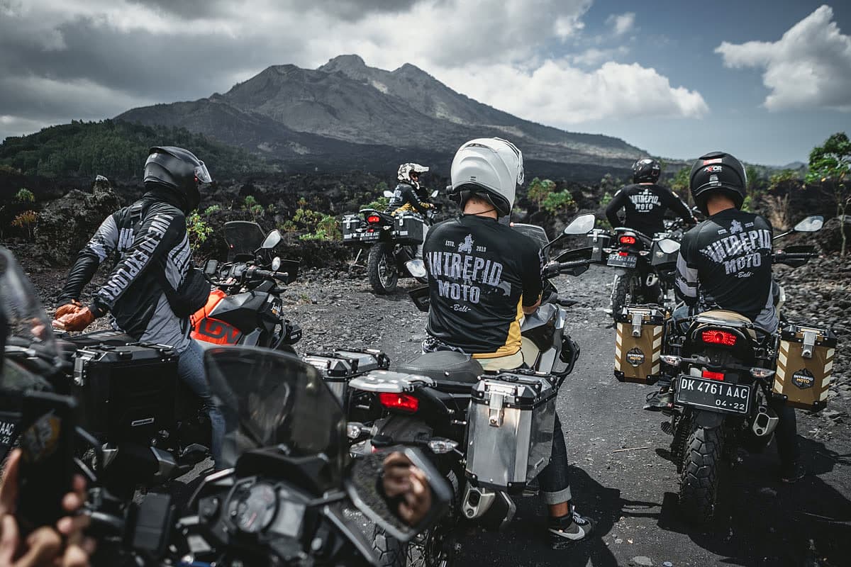 Riders in front of Mount Batur, Kintamani